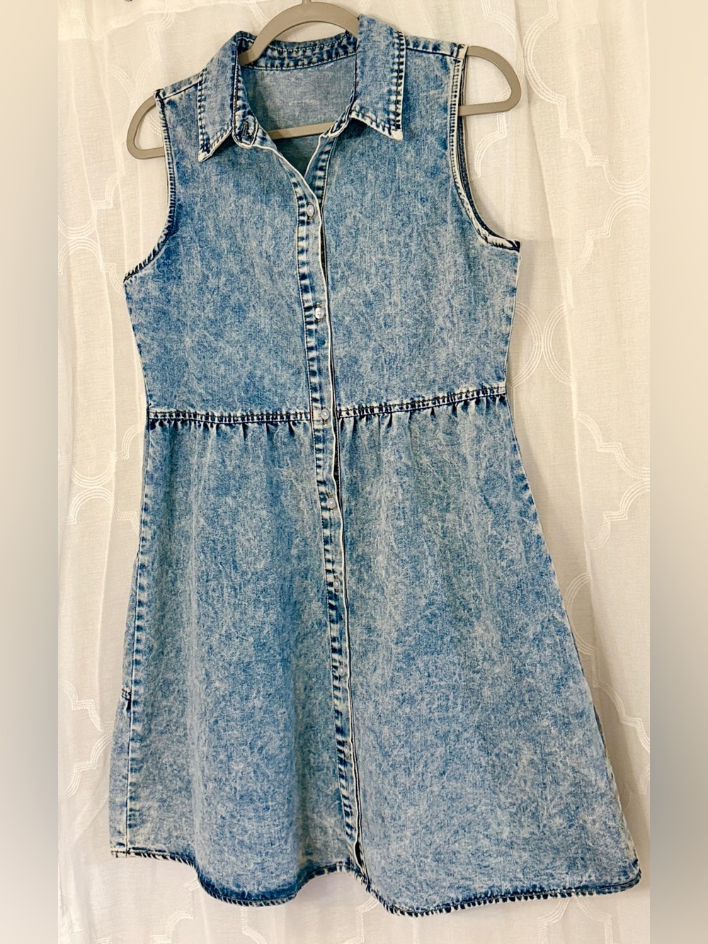 Acid Wash Denim Sleeveless Shirt Dress Button Down Medium - Picture 5 of 8